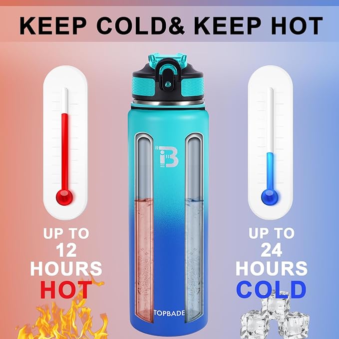 32oz Insulated Water Bottle with Straw Lid & Spout Lid & Paracord Handle, Stainless Steel Water Bottle Wide Mouth, Double Wall for Women Men Gym Fitness Outdoor