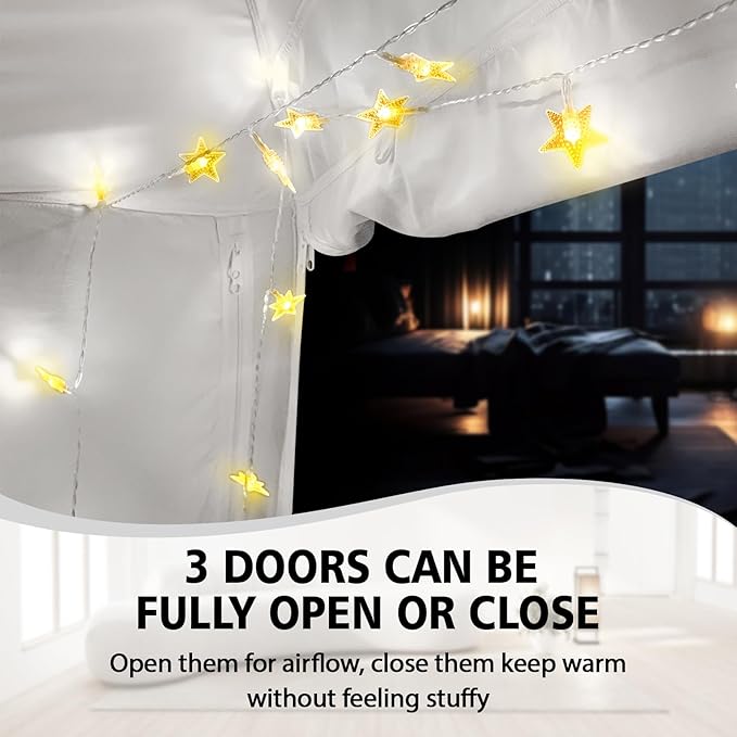 Bed Tent Bed Canopy Queen Size for Adult and Kids - Portable Sleeping Tents Indoor Dream Tents 70% Blackout with String Light 3 Doors Breathable Privacy Space Tents