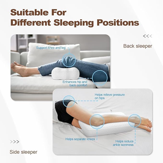 Memory Foam Knee Pillow for Side Sleepers, Between Legs Pillow, Soothing Relief for Sciatica Back HIPS Knees Joints, with Inner Pillowcase and Extra Foam Filler, White