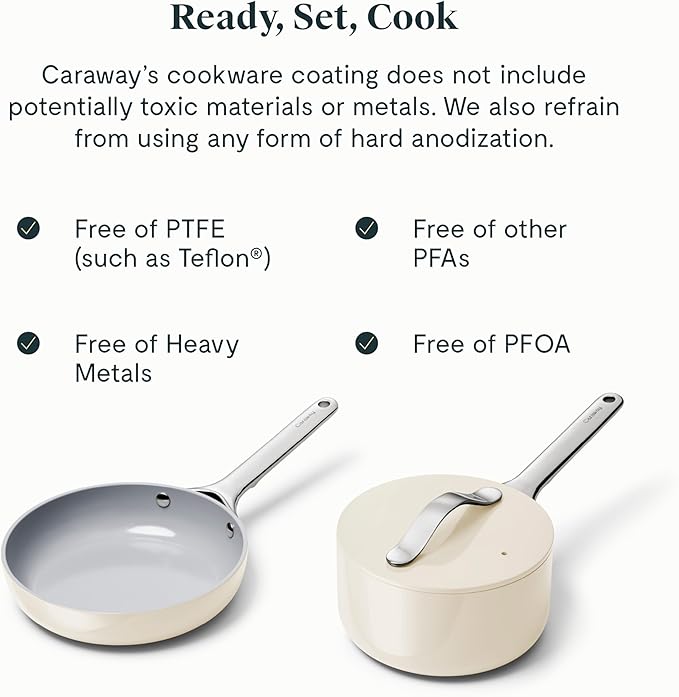 Caraway Mini Cookware Set - Non-Stick Ceramic Fry Pan (1.05 qt, 8") & Sauce Pan (1.75 qt) - Non Toxic, PTFE & PFOA Free - Oven Safe & Stovetop Agnostic (Gas, Electric & Induction) - Cream