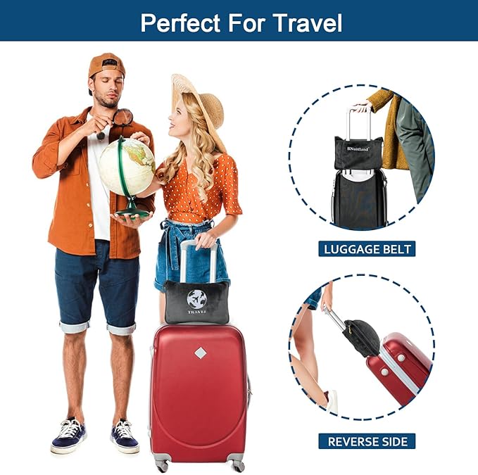 Bnuitland Travel Blanket and Pillow 2 in 1, Soft Flannel Airplane Blanket in Bag Compact-Long Flight Essential for Adults and Kids, Portable Luggage Sleeve and Backpack Clip, 65×40 inch Grey