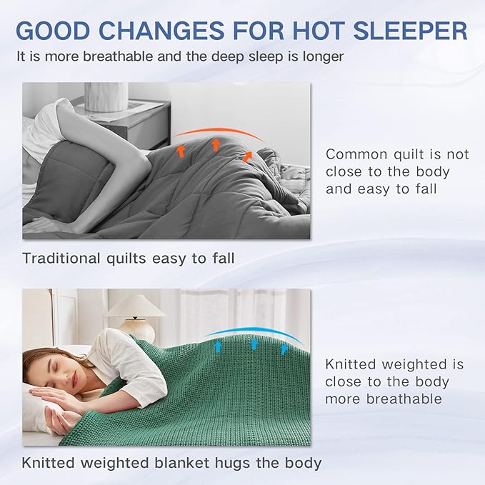 Knitted Weighted Blanket(Green 50"x60" 7lbs),Home Décor Cooling Throw Blanket for Hot Sleepers,Hand Made Chunky Knit Heavy Blanket Use on Twin Size Bed