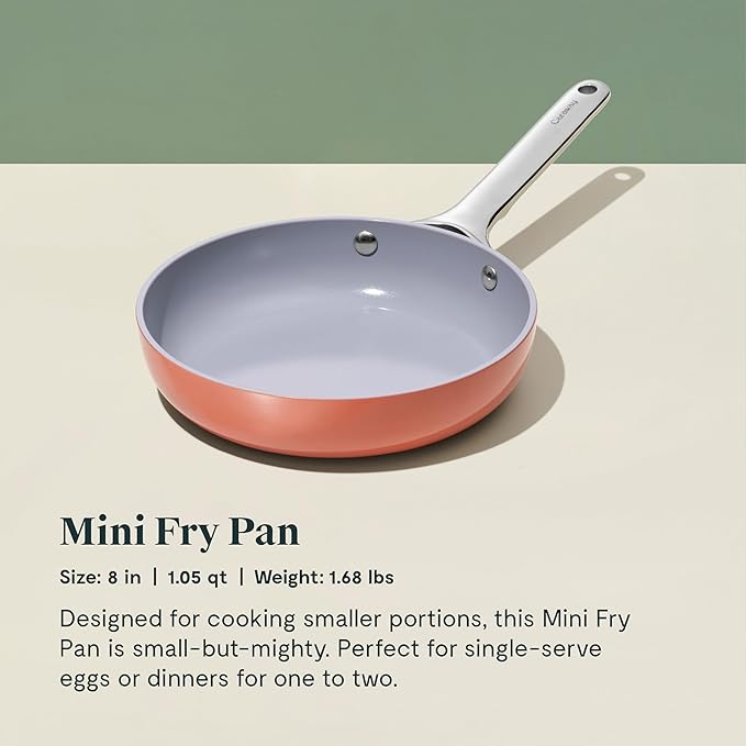 Caraway Mini Cookware Set - Non-Stick Ceramic Fry Pan (1.05 qt, 8") & Sauce Pan (1.75 qt) - Non Toxic, PTFE & PFOA Free - Oven Safe & Stovetop Agnostic (Gas, Electric & Induction) - Perracotta