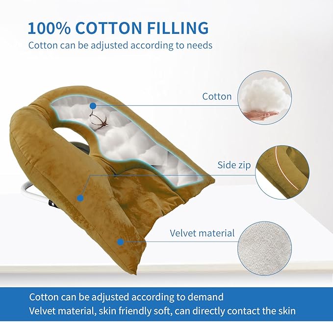 Face Down Pillow for Sleeping, Prone Pillow for Vitrectomy or Retinal Surgery, Adjustable Height Prone Prone Pillow Face Down Sleep, Retina Lying Pillow Eye Surgery Recovery (Velvet-Khaki)