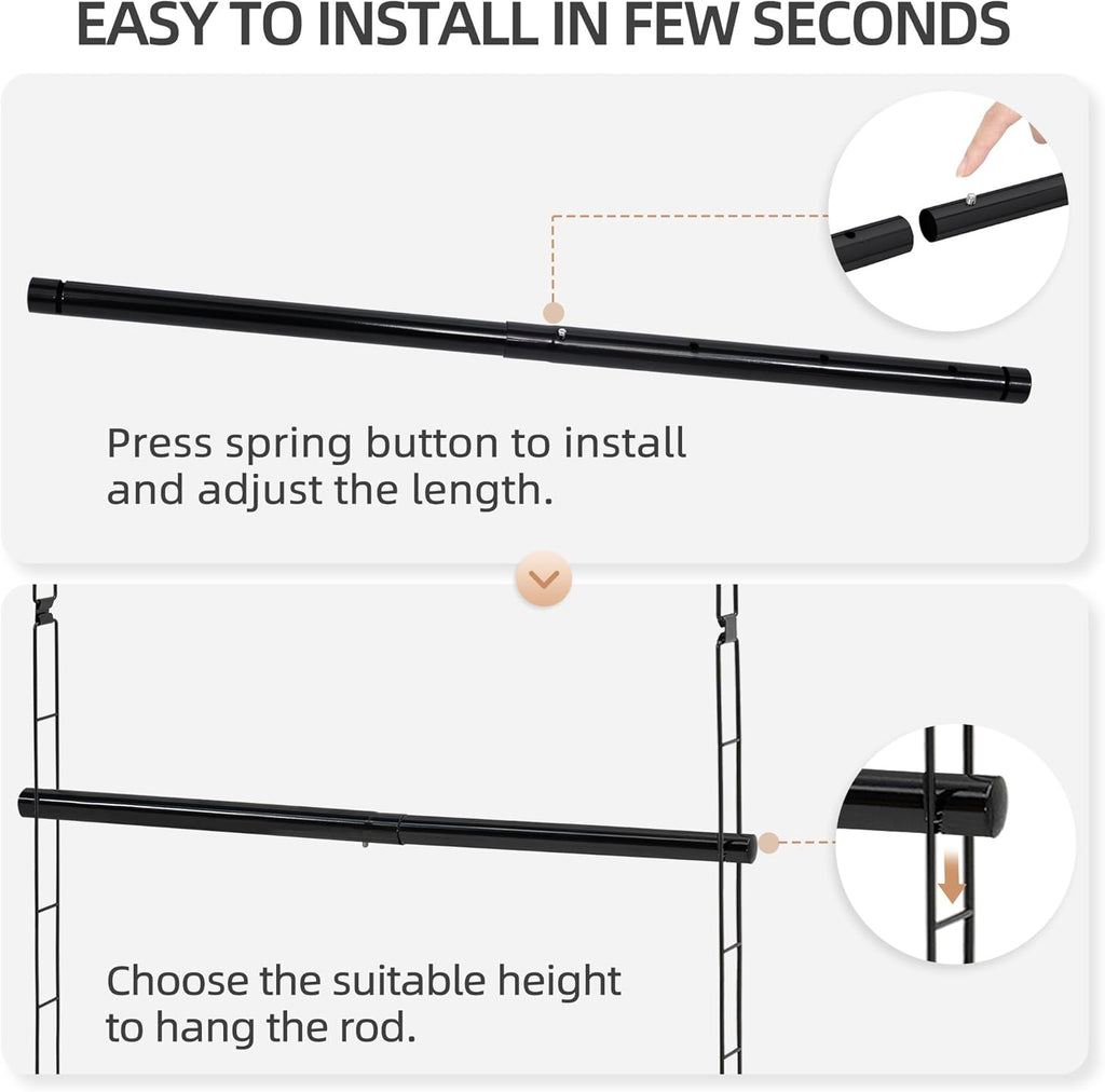STORAGE MANIAC Hanging Closet Rod, Adjustable Width and Height Closet Hanging Organizer, Space-Saving Clothes Hanging Bar, Closet Extender Hanging Rod Double Closet Hanging Rod, 2 Pack Black