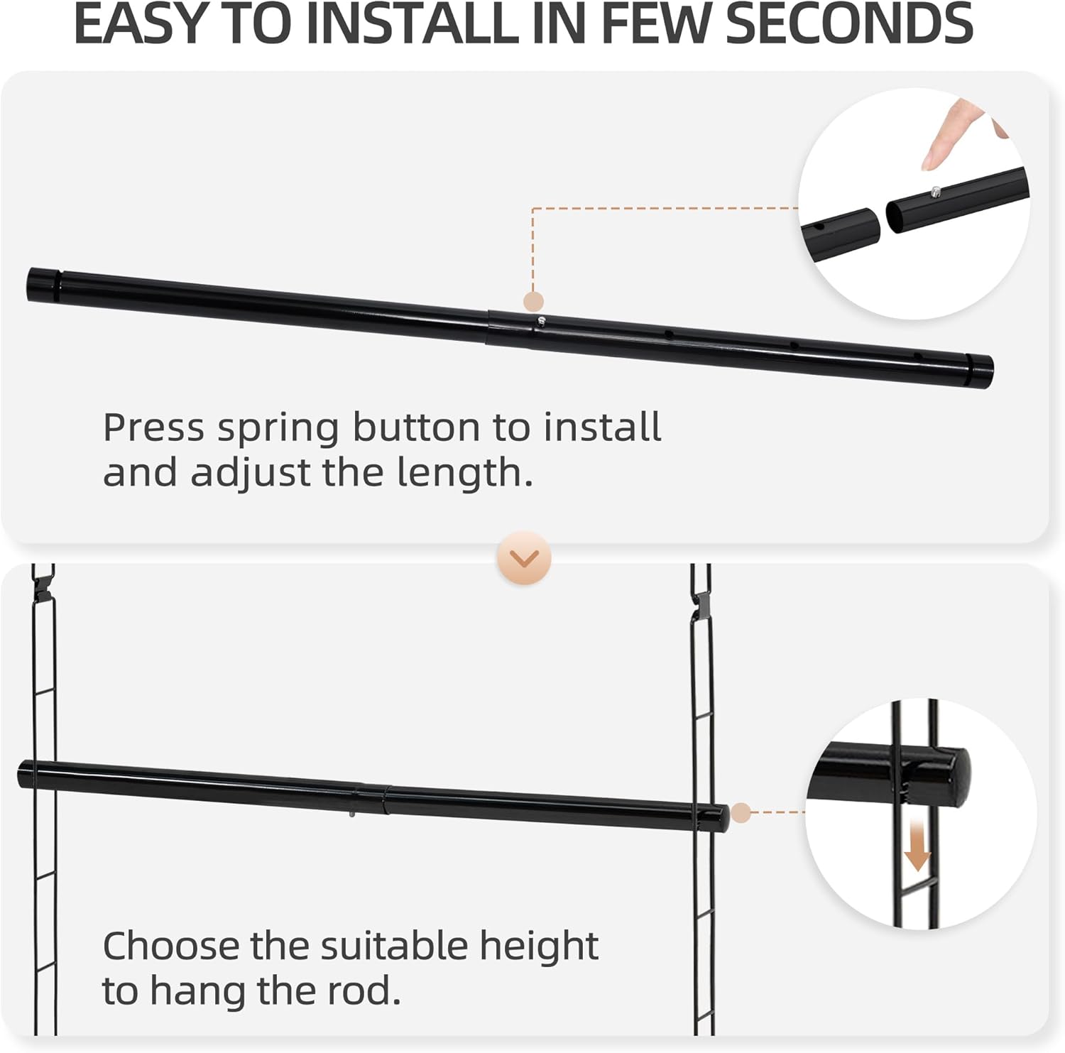 STORAGE MANIAC Hanging Closet Rod, Adjustable Width and Height Closet Hanging Organizer, Space-Saving Clothes Hanging Bar, Closet Extender Hanging Rod Double Closet Hanging Rod, 2 Pack Black