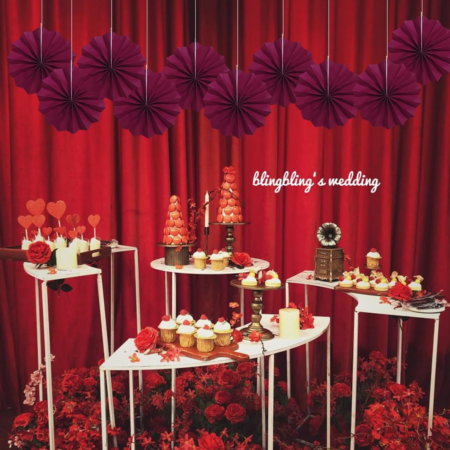 Red Party Decorations,Paper Decorations for Party,Girls Party Decorations Party Paper Fans Bulk 8in,Anniversary Decorations for Party 30 Color DIY Set （Wine Red）