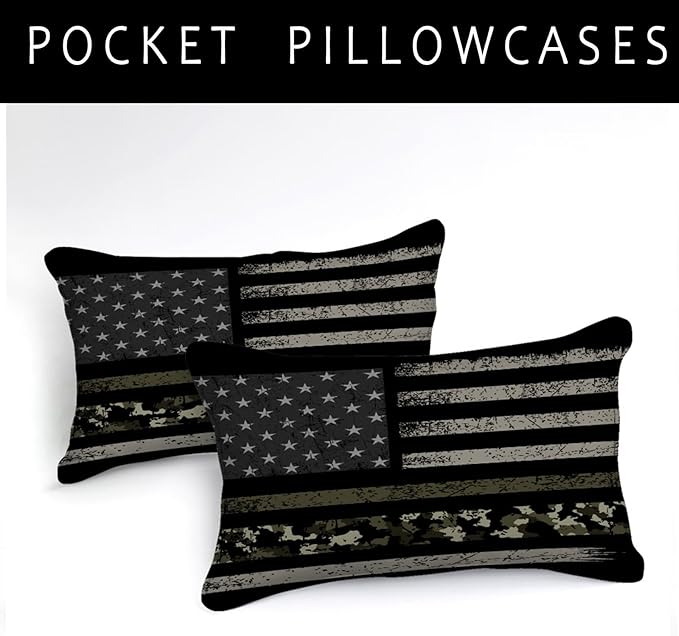 Bedbay American Flag Bed Comforter King Size Camo Comforter Set Black Grey Army Green Camouflage USA Flag Bedding Quilt Set Room Decor for Men 4 Pcs Soft & Lightweight Down Comforter (Camo,King)