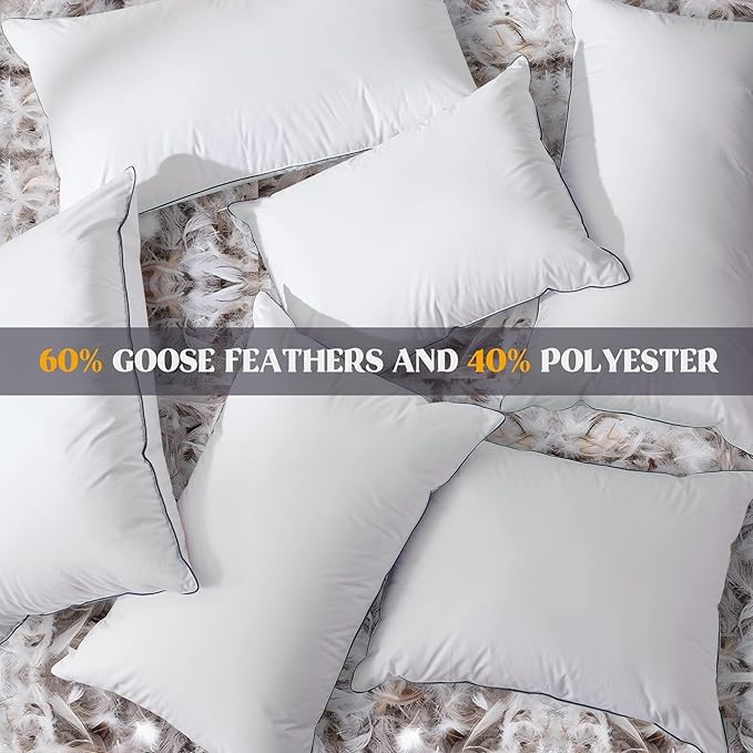 puredown® Goose Feathers and Polyester Fiber Pillow, Made in USA, 100 Cotton Cover, Medium Firm Bed Pillows for Sleeping, Hotel Collection Pillows Standard Size of 2