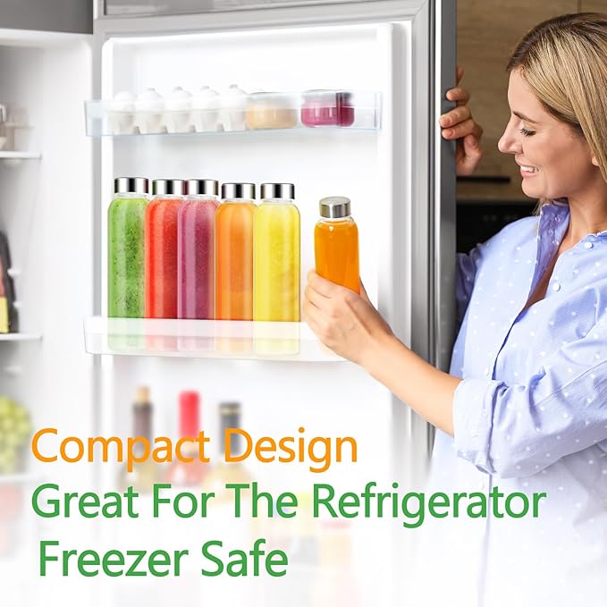 Glass Juice Bottles with Lids for Juicing 24 oz, Reusable Clear Glass Water Bottles with Stainless Steel Airtight Cap for Refrigerator, 100% Leak Proof, BPA Free, ECO Friendly, Set of 10