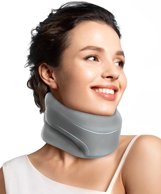 Neck Brace Cervical Collar - Neck Support Brace for Sleeping, Soft Foam Wraps Keep Vertebrae Stable and Aligned for Relief of Cervical Spine Pressure for Women & Men, (15.8-18.1 Inch) Grey