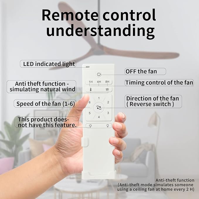 Bigzone 88" Big Ceiling Fan With Remote Control, DC Motor Quiet Energy Saving,3 Brown Balsa Wood Blades,Outdoor/Indoor Ceiling Fan With Reversible Blades