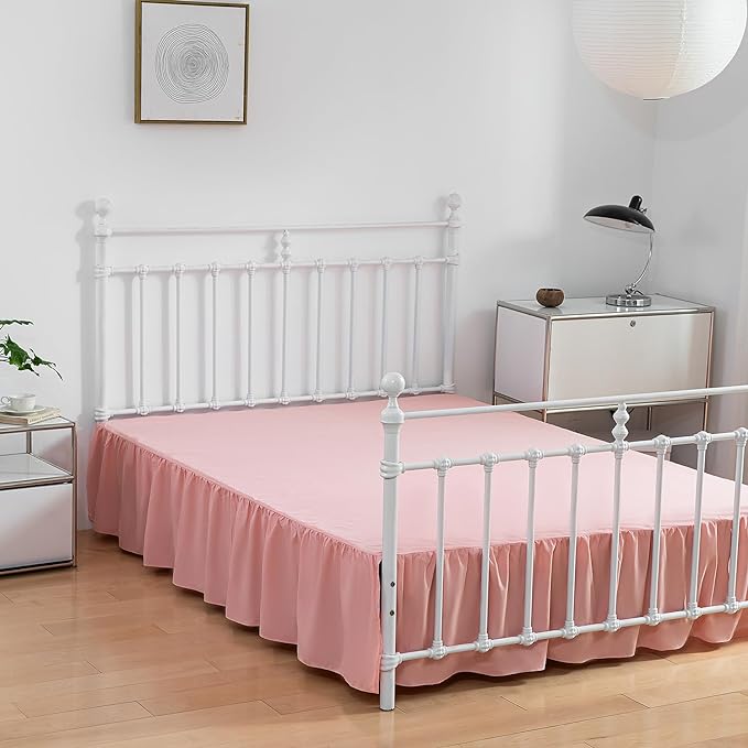 Bed Skirt Twin Size Ruffled Bed Skirt with Split Corners, 18 Inch Drop Dust Ruffle Bed Skirt with Platform, 18 Inch, Blush, Twin Size