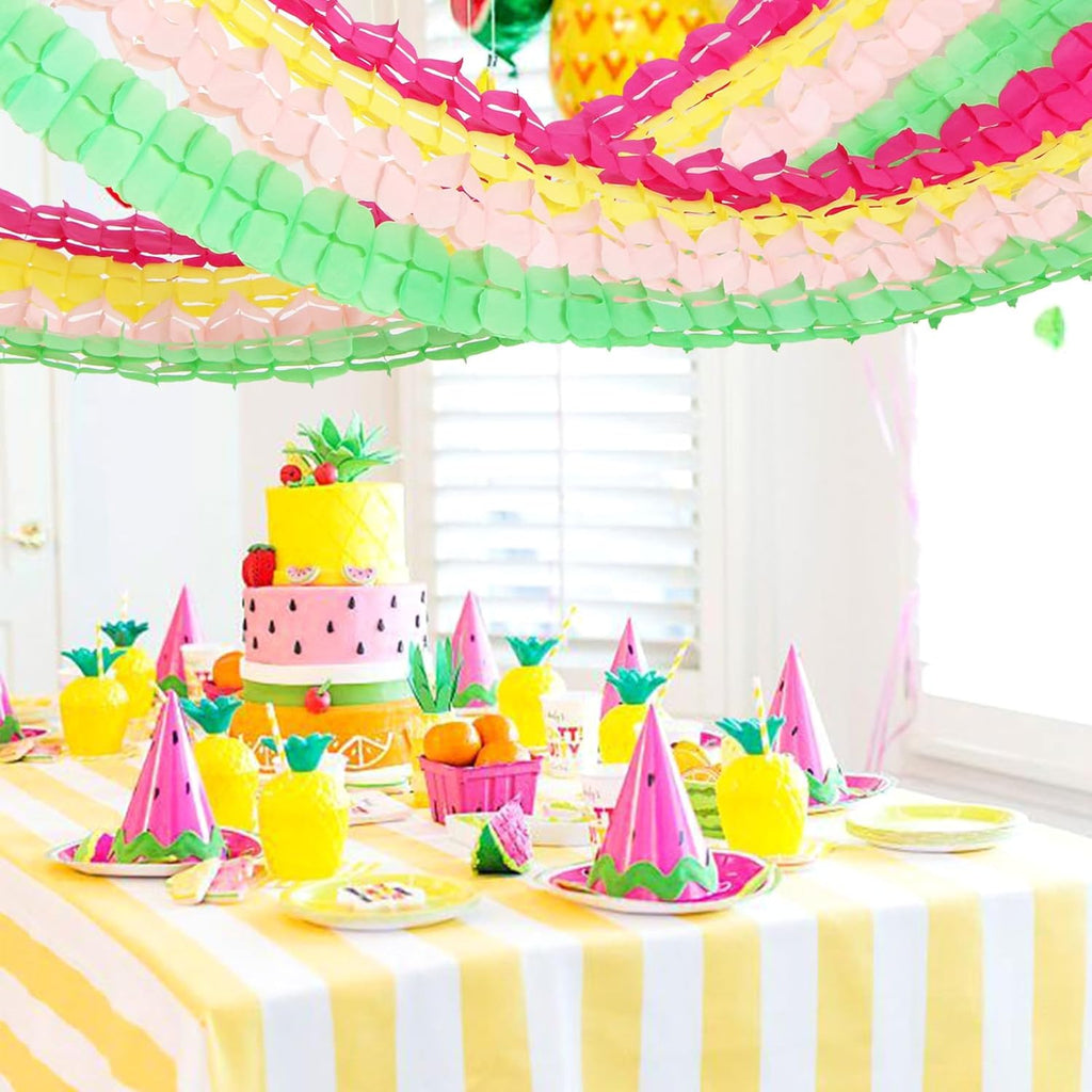 Hawaiian Luau Party-Decorations Streamer Garland - 157Ft Tropical Aloha Theme Supplies Four-Leaf Clover,Rose Red Pink Green Yellow Hanging Banner,Spring Summer Beach Birthday Baby Shower Decor Hugtmr