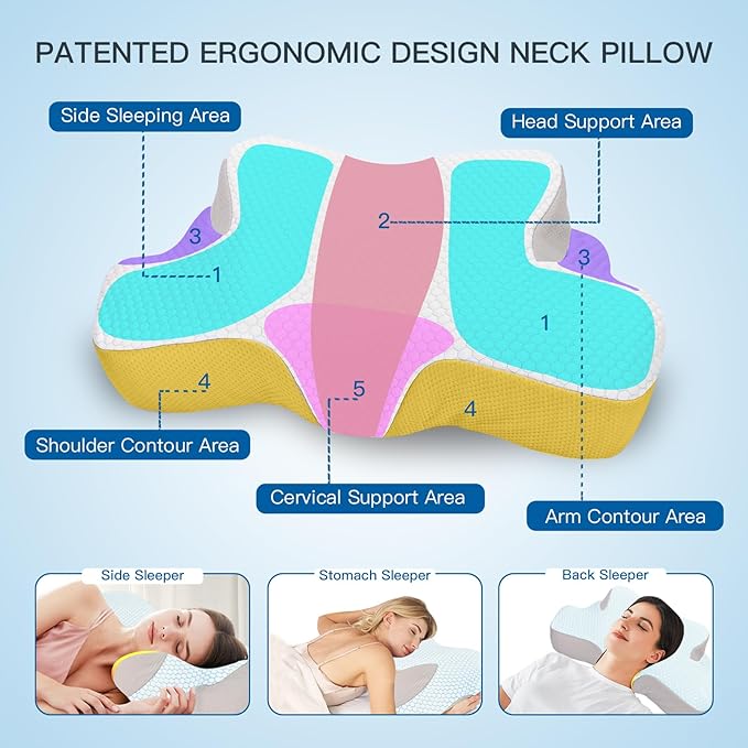 Neck Pillow Memory Foam Pillows: Cooling Cervical Pillows for Neck and Shoulder Pain - Ergonomic Orthopedic Bed Pillow for Side Back Stomach Sleepers