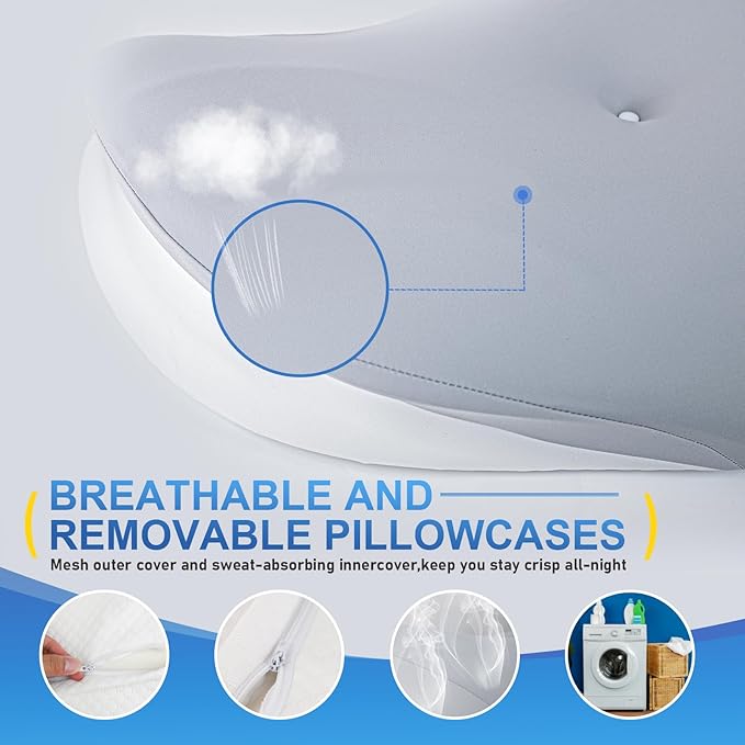 Cervical Neck Pillow, Memory Foam Pillows for Neck Pain Relief, Ergonomic Neck Support Pillow for Sleeping, Cooling Shark Tail Contour Bed Pillows for Side, Back & Stomach Sleepers