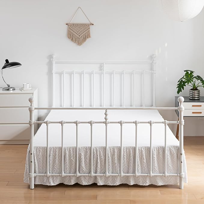 Tufted Bed Skirt Twin Size, Ruffled Bed Skirt with Split Corners, Twin Bed Skirt 18 Inch Drop, Boho Twin Size Bed Skirt White for Ruffled Bed Skirts, Bed Skirt Twin Size