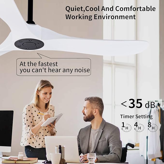 Bigzone 52" Outdoor/Indoor Ceiling Fan With Remote Control, DC Motor Quiet Energy Saving,3 White Balsa Wood Blades,Wood Ceiling Fan With Reversible Blades