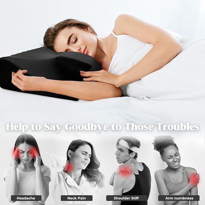 Cervical Pillow for Neck Pain Relief, Cooling Contour Memory Foam Pillows Support Odorless Ergonomic Neck Pillow Adjustable Orthopedic Bed Pillow for Side Back Stomach Sleeper with Pillowcase