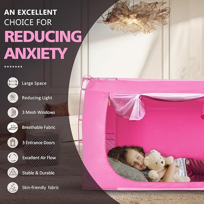 Bed Tent Bed Canopy King Size Tents for Adult and Kids- Portable Dream Tent Indoor Sleeping Tents 70% Blackout with 3 Doors Breathable Big Space Tents