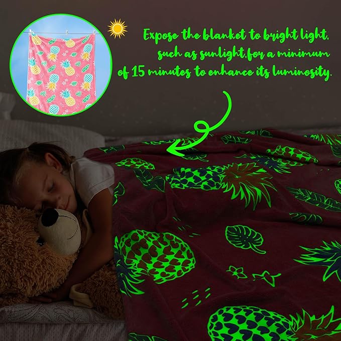 Pineapple Gifts Toys for Kids Boys Baby- Glow in The Dark Blanket Pineapple Presents for Birthday Decor Age 12 3 4 5 6 7 8 9 10 Years Old Toddler