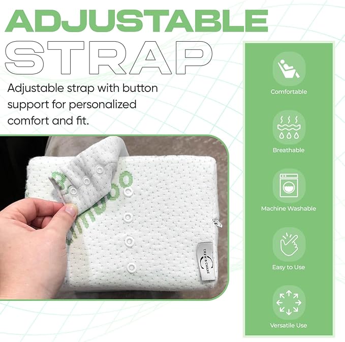 Crew & Chane Knee Pillow for Side Sleepers with Strap, Memory Foam Leg Pillow for Sleeping & Pregnant Women, Sciatica Pain Relief Pillow, Hip Pain & Lower Back Pain Relief