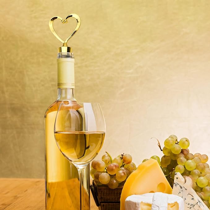 20PCS Heart Wine Stoppers, Love Shaped Design Bottle Stopper for Wine Beverage Guests Gift Summer Beach Party Favors Valentine's Day Souvenirs Bridal Shower Wedding Supplies Bulk-Gold