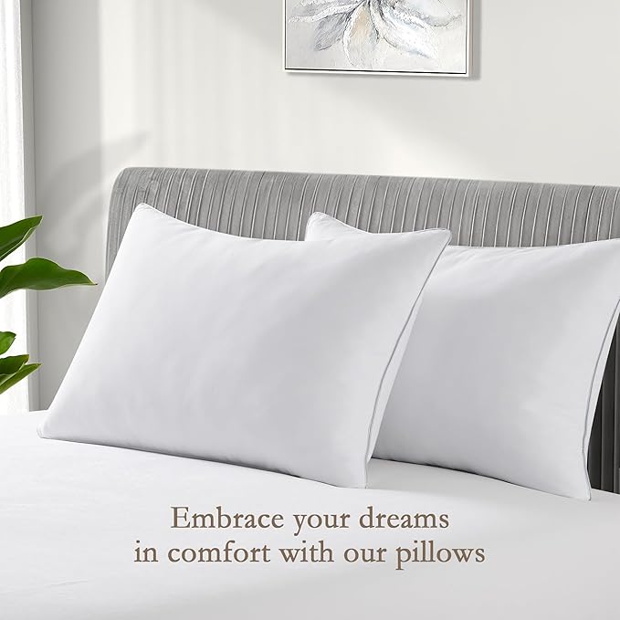 puredown® Feather Pillows with 100% Cotton Cover, Set of 2 Bed Pillows for Sleeping, Standard Size