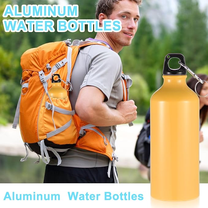 24 Pieces Aluminum Water Bottle 20 oz Lightweight Reusable Water Bottle Bulk Leak Proof Aluminum Water Bottles with Twist Cap and Buckle for Bike Travel Sports Camping (Pink, Blue, White, Yellow)