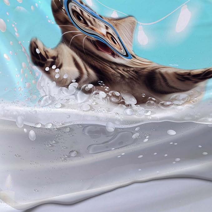 AILONEN 3D Bathtub Cat Shower Curtain for Kids 48" W*72" H Inch,Kawaii Diving Cat Leaps Out of Bathtub Shower Curtain,12 Pack Hooks Polyester Waterproof Fabric Decor for Bathroom Bathtub Panels