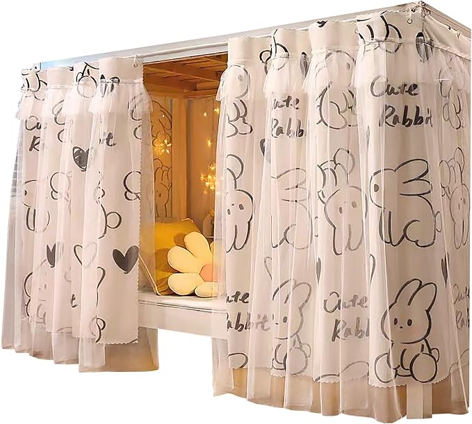 Hoce Bunk Bed Curtain Gauze Bunk Bed Curtains Drapes with Lace Privacy Dorm Bed Canopy for Bottom Twin, 2 Panels