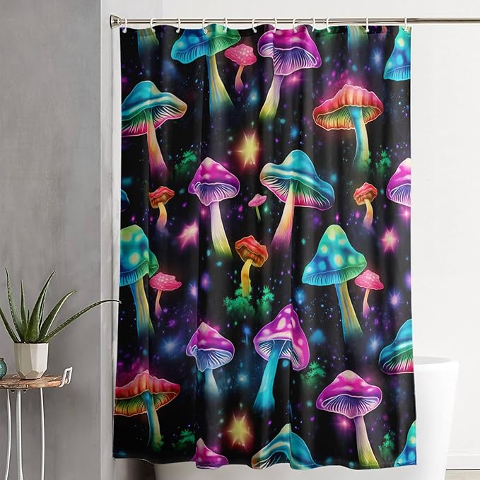 AILONEN Colorful Magic Mushroom Shower Curtain,Natural Fungal Plants Shower Curtain Set for Bathroom,Boho Style Waterproof Fabric Bath Curtain for Kids Girls, 36" W*72" H