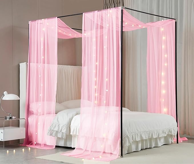 Akiky Bed Canopy Curtains for Girls Elegant Canopies Curtain Scarf with Light Great as Room Decor,Wedding decortion,Window Valance Curtain (Twin,Pink)