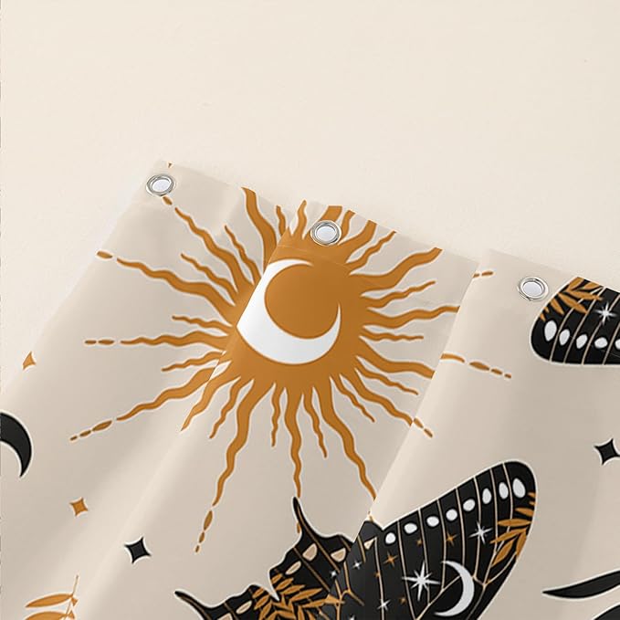 AILONEN Moth Shower Curtain,Sun and Moon Death Moth Bath Curtain for Bathroom Decor,Polyester Waterproof with Plastic Hooks 36" W*72" H