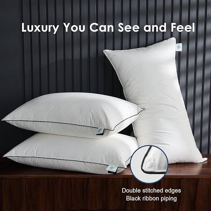 Hotel Feather Pillows King Size, Hybrid Goose Down Pillow Composite with Mef tek™ Memory Foam, Firm Bed Pillows with Organic Cotton Cover (White,20"x36")