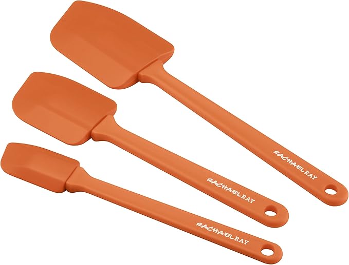 Rachael Ray Cucina Nonstick Cookware Pots and Pans Set, 12 Piece, Pumpkin Orange & 3-Piece Spatula Utensil Set, Orange