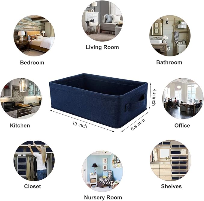 Decorative Storage Basket Collapsible Felt Bins Fabric Baskets Storage Organizer for Underwear Socks Bra Towel Toiletry Baby Products Storage Basket Navy Blue
