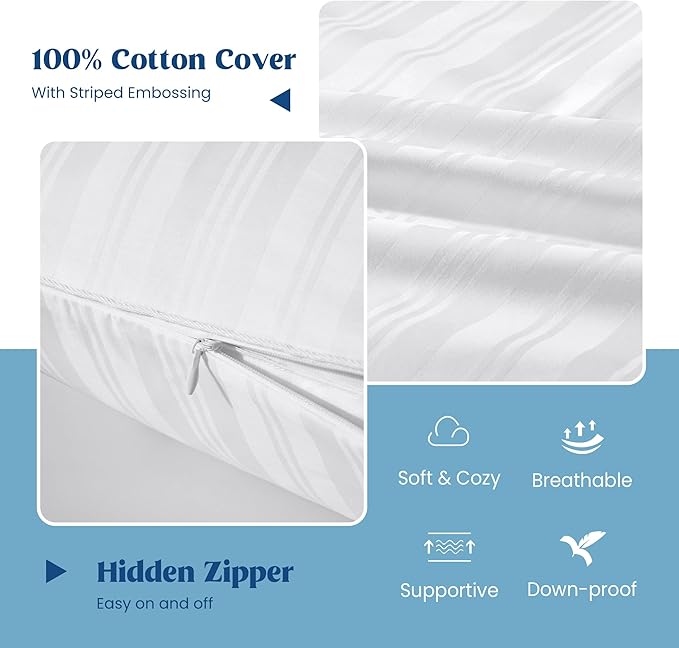 puredown Goose Feather Down Pillows, Bed Pillows for Sleeping with 2 Outer Protectors, Hotel King Pillows Set of 2 (Pack of 2)