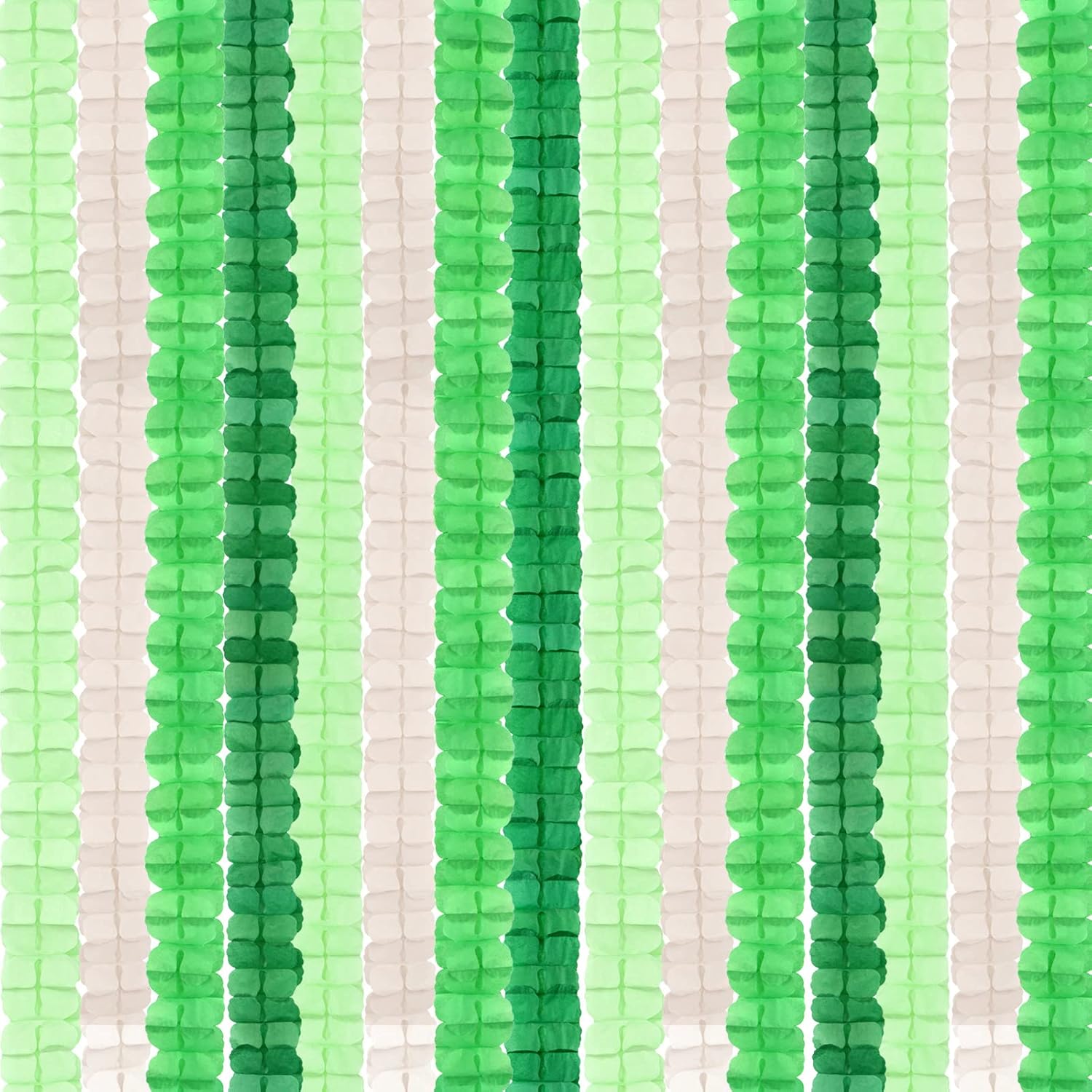 Green-White Party Decorations Streamers Garland - 157Ft Four-Leaf Clover Hanging Banner, Jungle Theme Supplies Baby Shower Spring Summer Birthday Decor Hugtmr