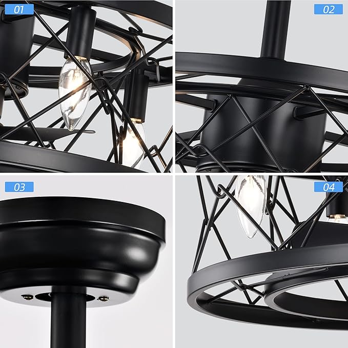 NicBex Ceiling Fan 20 Inch Indoor Modern Ceiling Fan with Lights Ceiling Fans with 5 Blades and Remote Control Small Caged Ceiling Fan for Bedroom, Living Room, Matte Black