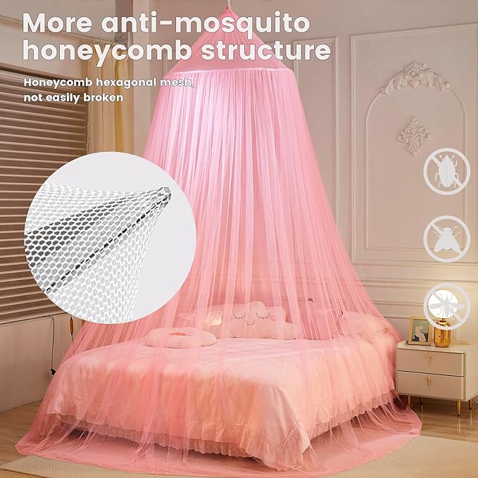 Mengersi Bed Canopy Mosquito Net,Princess Bed Canopy Canopy Bed Curtains for Girls Room,Mosquito Netting Canopy Reading Corners Room Decor for Girls (Pink)