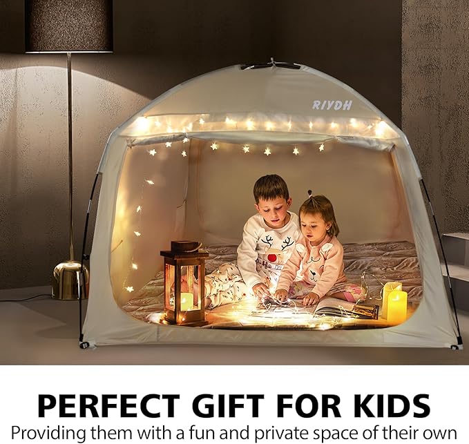 Bed Tent Bed Canopy Twin Size for Adult and Kids - Portable Sleeping Tents Indoor Dream Tents 70% Blackout with String Light 3 Doors Breathable Privacy Space Tents