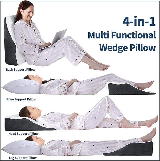 HOMBYS 8" Bed Wedge Pillow for Back & Side Sleepers, Wave-Shaped Design Fit The Neck Curve, Back Support & Neck Elevation Pillow, Slow Rebound Foam Filling Supportive Pillow with Breathable Cover