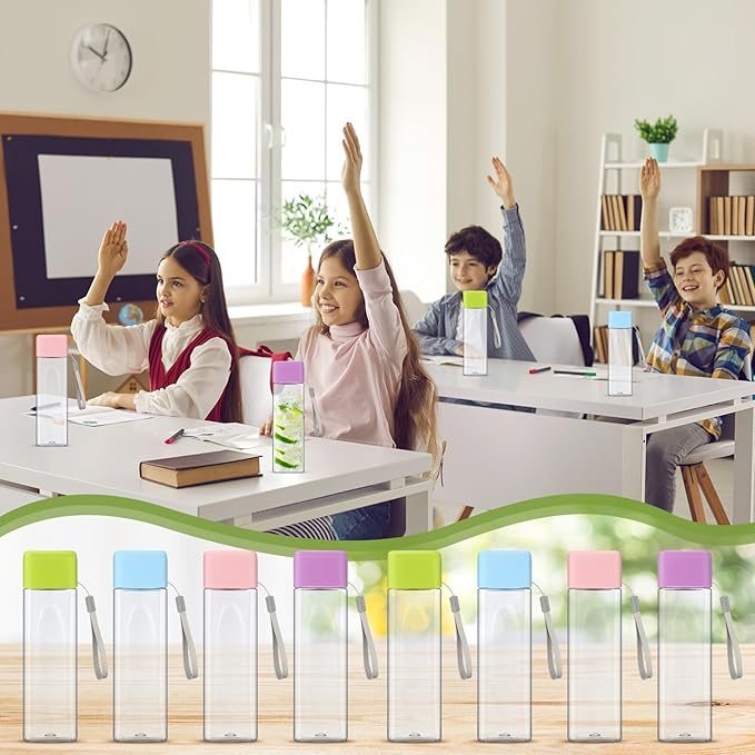 20 Pieces Water Bottle Bulk 17 oz Plastic Sports Water Bottles Reusable Leak Proof Portable Drink Bottles Large with Lid for Outdoor Fitness(Pink, Blue, Green, Purple)