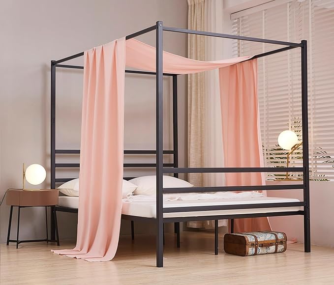 Akiky Montessori Floor Bed Canopy Curtains Linen Canopy for Kids House Bed Canopy Scarf for Toddler Adult Bed Frame Canopy Panel Nursery Room Decor (Twin,Pink)