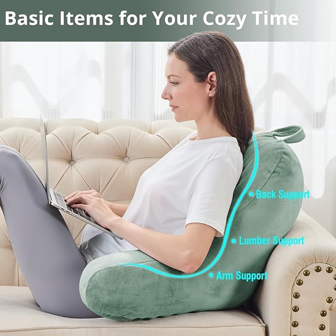 Sasttie Reading Pillow for Sitting in Bed Adult, Velvet Back Pillow for Bed Sitting Up, Backrest Back Support Chair Pillow, College Dorm Essentials for Girls and Boys, Sage