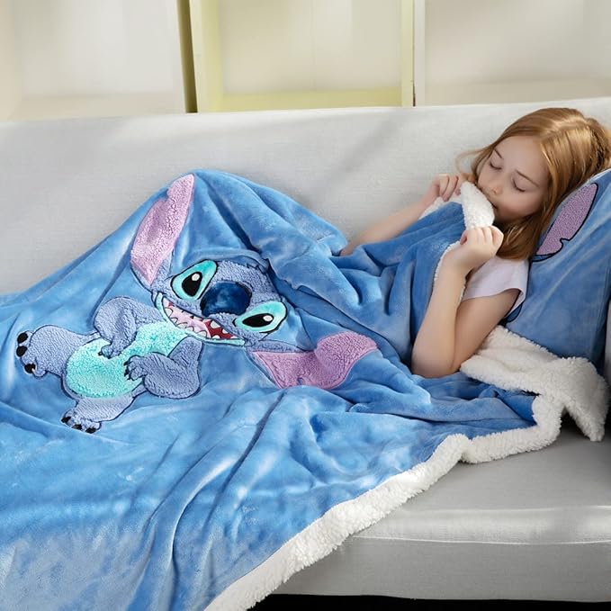 COSUSKET Kids Throw Blanket, 3D Cartoon Embroidery Sherpa Blanket Boys Girls Gifts