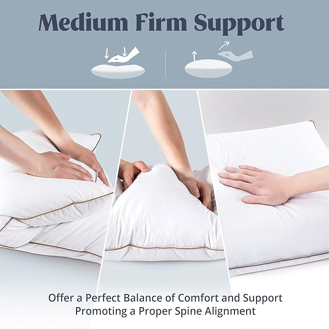 puredown Goose Feathers Down Pillows - Made in USA Soft Medium Support Hotel Pillow, 100% Cotton Cover, Luxury Bed Pillows King Size Set of 2 Pack Feather Pillows
