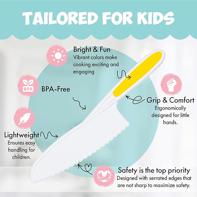 Kid Knives 3 Piece Nylon Kitchen, Kid Safe Knives, Kids Knives for Real Cooking, Toddler Knives Kids Knife Set for Cooking and Baking Kid Friendly Knives - (Multi Green)