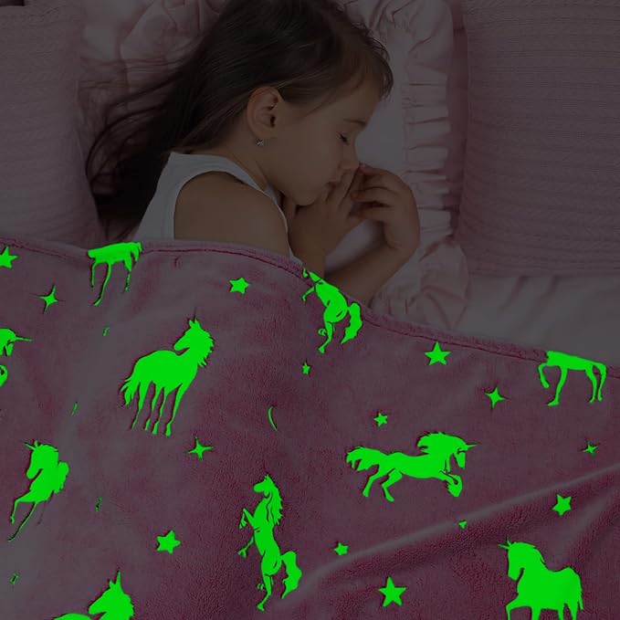 BORORO Glow in The Dark Blanket Unicorns Gifts for Girls Kids Blankets for Birthday Halloween Christmas Valentines Gifts